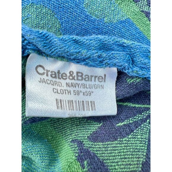 Crate & Barrel Jacquard Osk Leaf Stripe Navy, Blue &Green Cotton Tablecloth 59” - Picture 3 of 3